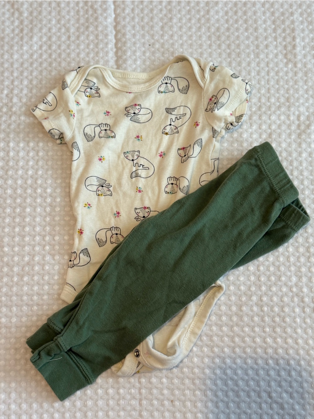 Cream Fox Print Baby Bodysuit with Forest Green Pants